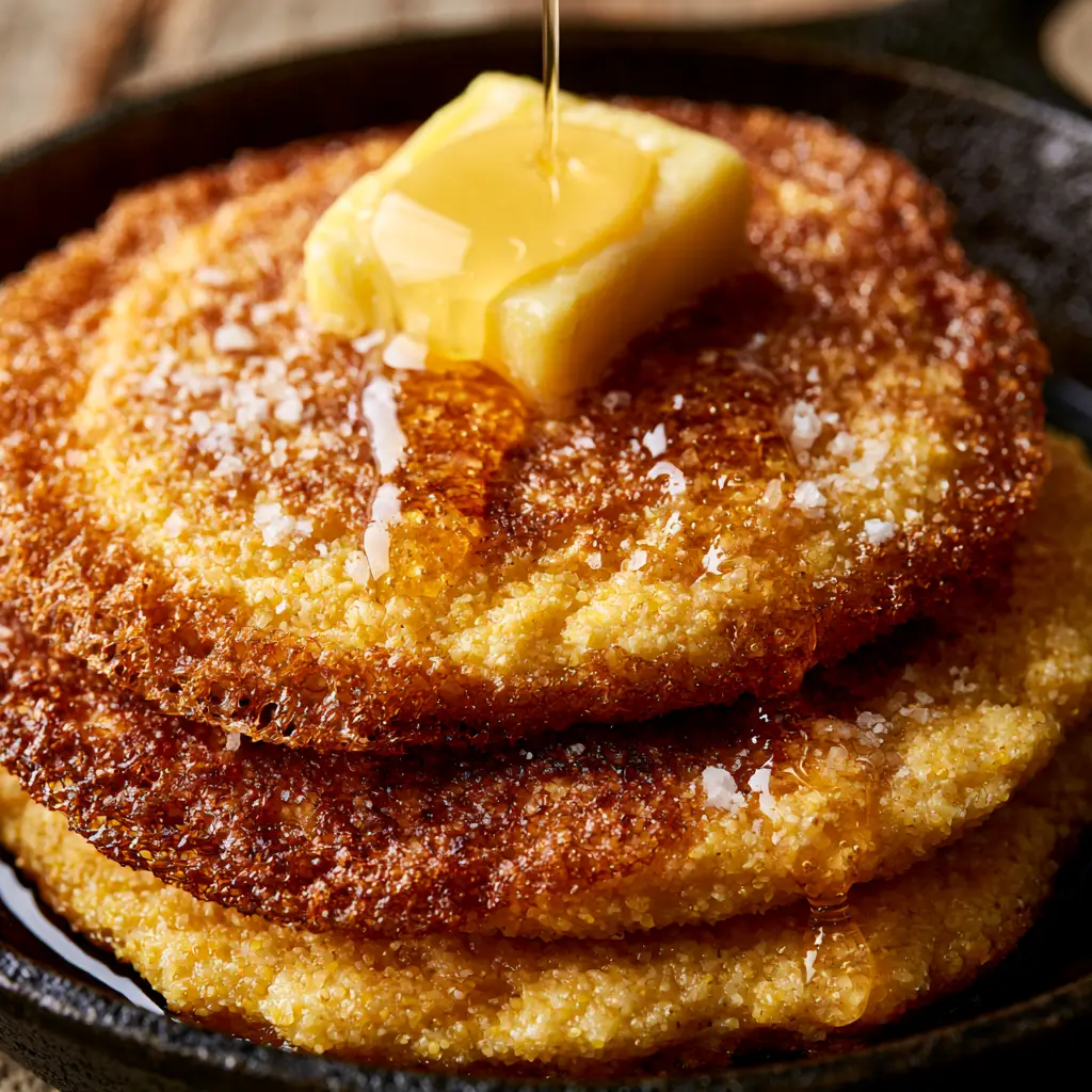 Hoecakes Recipe: The Crispiest Southern Cornbread Pancakes with Lacey Edges 2 Macro shot of lacey crispy edges on a golden-brown hoecake. (hoecakes recipe)