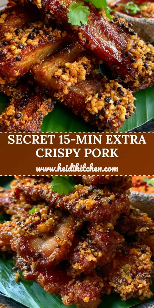 Thai Fried Pork (Moo Tod) with Crispy Garlic and Nam Jim Jaew 4 A smartphone-style photo of Moo Tod Thai Fried Pork strips with golden garlic and cilantro on a banana leaf. (Thai Fried Pork)