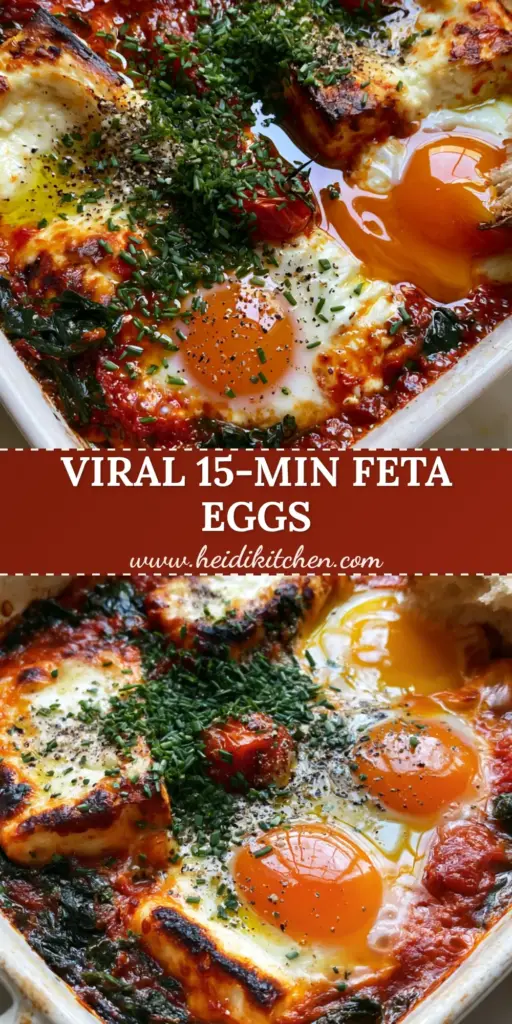 Mediterranean Baked Feta Eggs: The Ultimate One-Pan Brunch Experience 4 A top-down view of Mediterranean Baked Feta Eggs in a white dish with runny orange yolks, charred feta, and toasted sourdough bread.