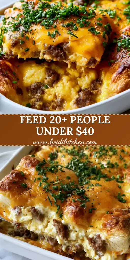 Team Breakfast Recipes: The Ultimate Buttery Crescent Roll Sausage Casserole 4 A spatula lifting a slice of crescent roll sausage casserole with a dramatic cheese pull. (team breakfast recipes)