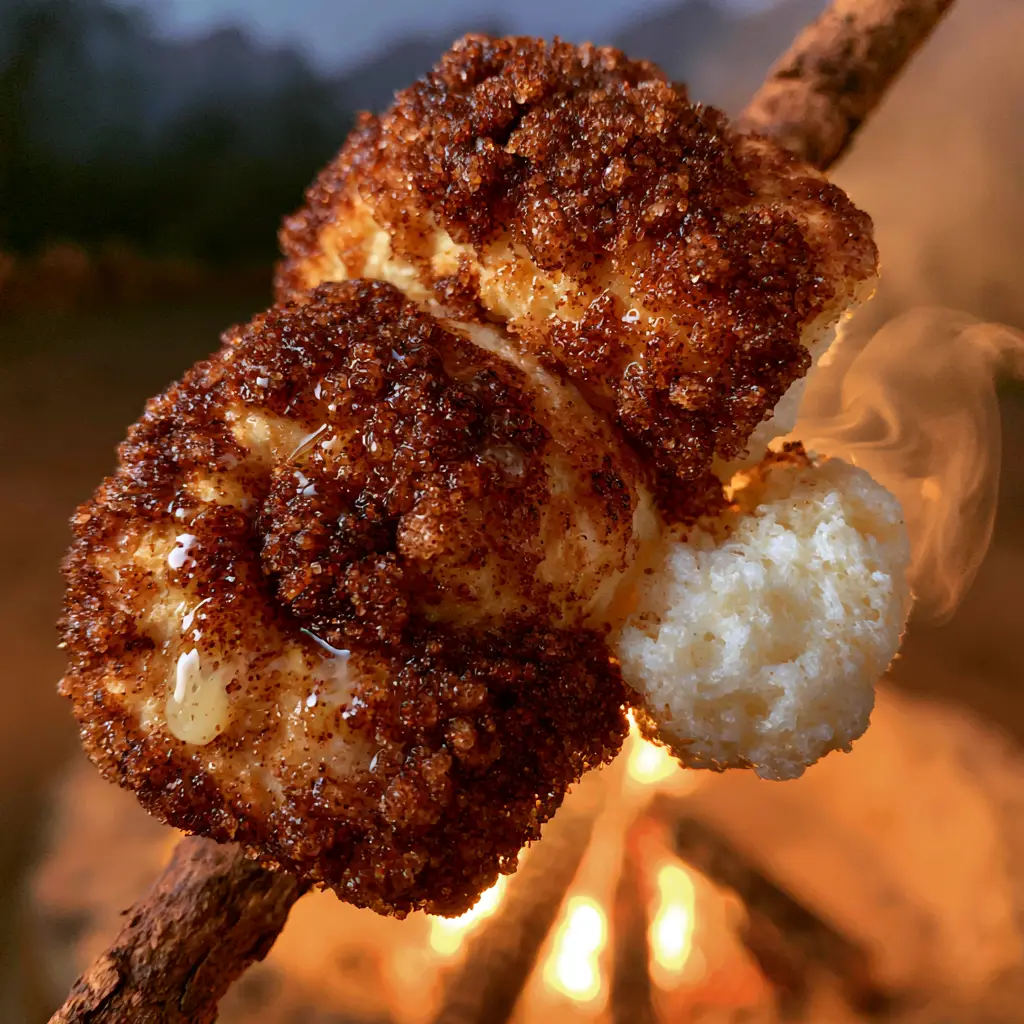 Brown Bears Campfire Snack: The Ultimate Fire-Roasted Sweet Treat 1 A steaming Brown Bears campfire snack being pulled apart to reveal the pillowy white airy interior.