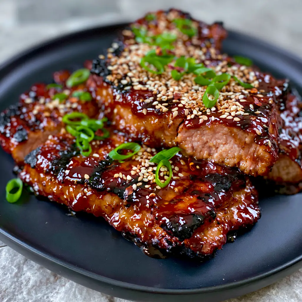 Grilled Pork Sauce Recipe: The Ultimate Mahogany Honey Garlic Glazed Chops 1 Sliced grilled pork chop showing a juicy pink interior and charred exterior. (grilled pork sauce recipe)