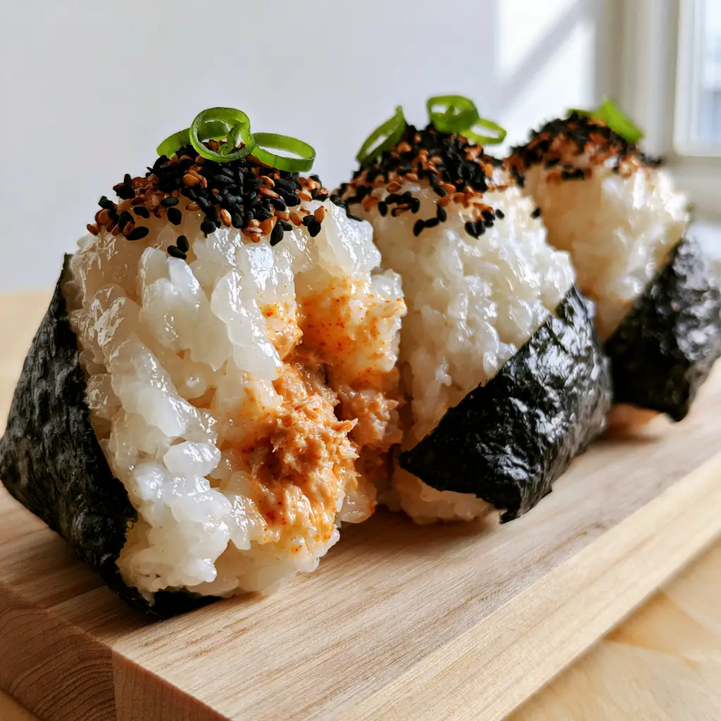 Spicy Tuna Onigiri: The Ultimate Guide to Perfect Japanese Rice Balls 2 Ultra close-up of Spicy Tuna Onigiri showing the individual glistening grains of short-grain rice.