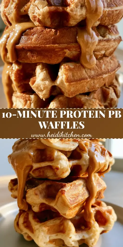 Peanut Butter Waffles: The Ultimate Crispy Belgian Breakfast Guide 4 A vertical stack of three thick peanut butter waffles with melted peanut butter drizzle and banana slices on a white plate. (peanut butter waffles)