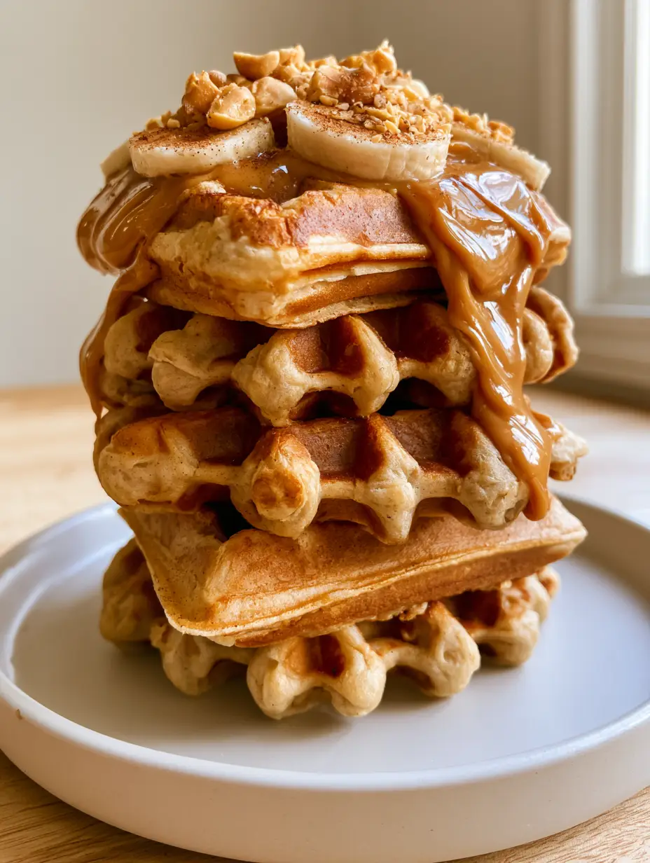 Peanut Butter Waffles: The Ultimate Crispy Belgian Breakfast Guide 3 Close-up of deep nooks in peanut butter waffles filled with warm melted peanut butter and crushed peanuts. (peanut butter waffles)