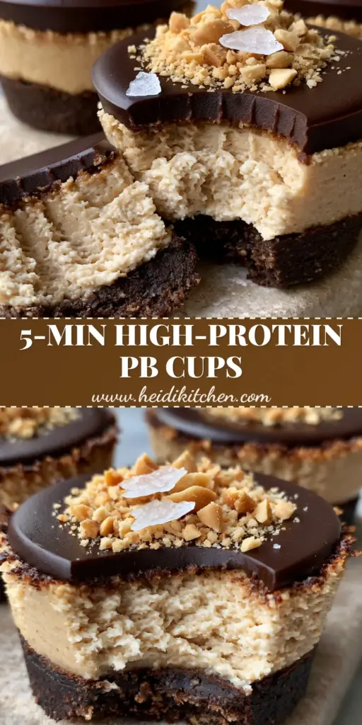 Three Protein Peanut Butter Cheesecake Cups on a stone coaster with one showing a soft interior bite and salt garnish.
