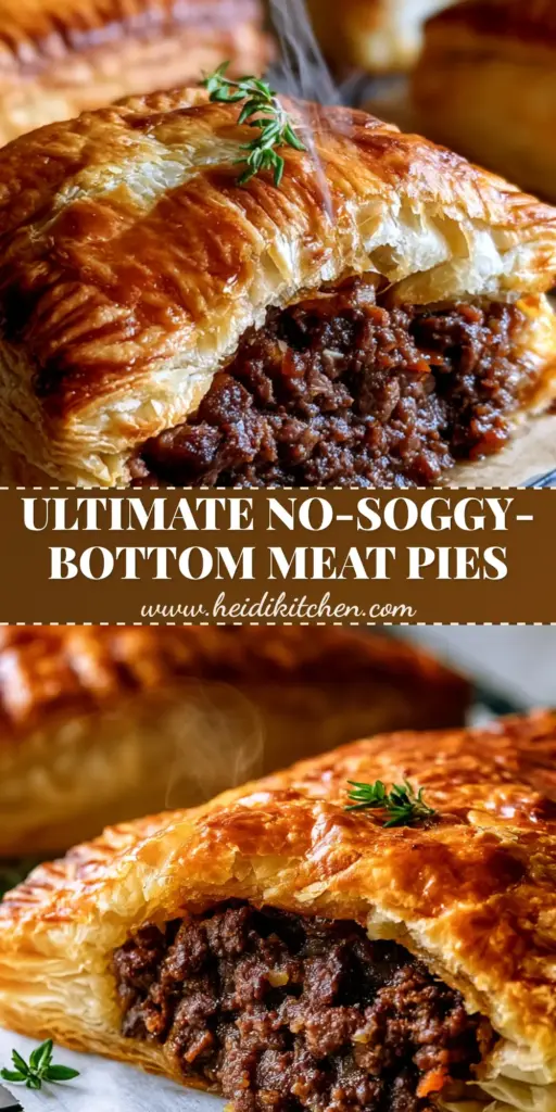 A close-up of individual savory meat pies on a wire rack with golden flaky crust and fresh thyme. (savory meat pie recipes)