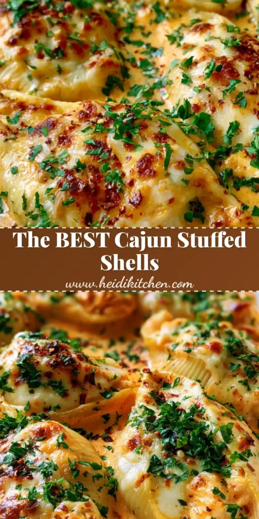 Cajun Chicken Alfredo Stuffed Shells with Velvety Orange Cream Sauce 4 A close-up shot of Cajun Chicken Alfredo Stuffed Shells in a white dish, featuring bubbly cheese and bright green parsley garnish.