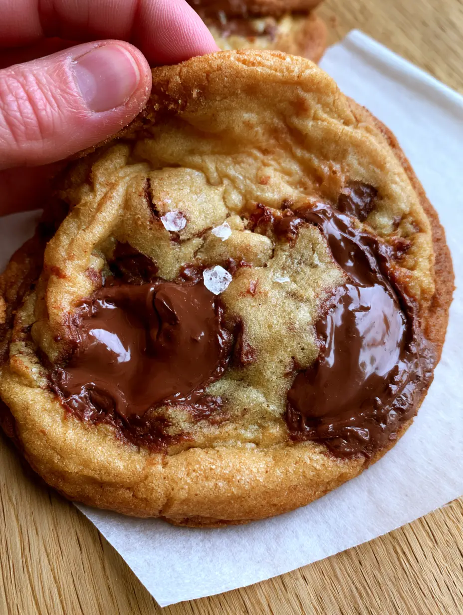 Copycat Subway Cookies: The Ultimate Thin and Chewy Secret Recipe 3 Top-down view of a thin chocolate chip cookie being flexed to show a pliable, underbaked center and glistening chocolate puddles. (copycat subway cookies)