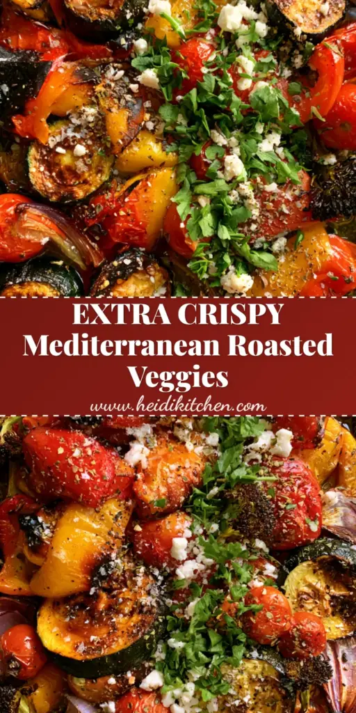 Roasted Vegetable Recipe: The Ultimate Mediterranean Charred Sheet Pan Medley 3 A top-down smartphone photo of a dark sheet pan with a roasted vegetable recipe including charred peppers, zucchini, and feta garnish.