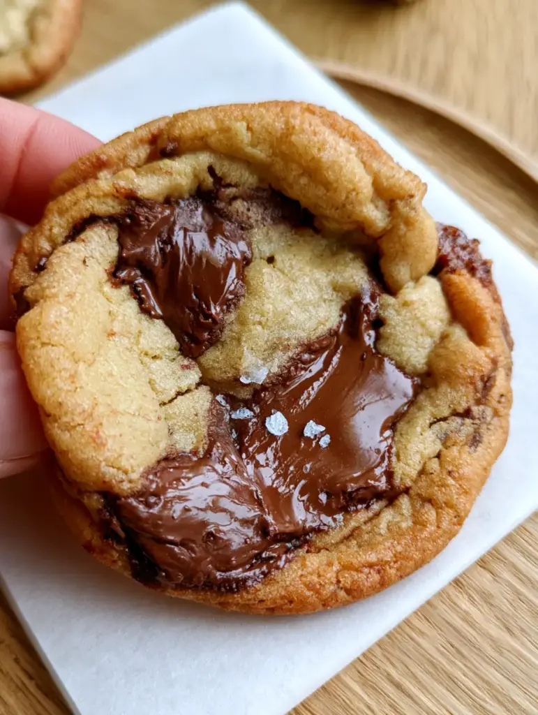Copycat Subway Cookies: The Ultimate Thin and Chewy Secret Recipe 1 Extreme close-up of molten semi-sweet chocolate puddles on a golden-brown copycat subway cookies surface.