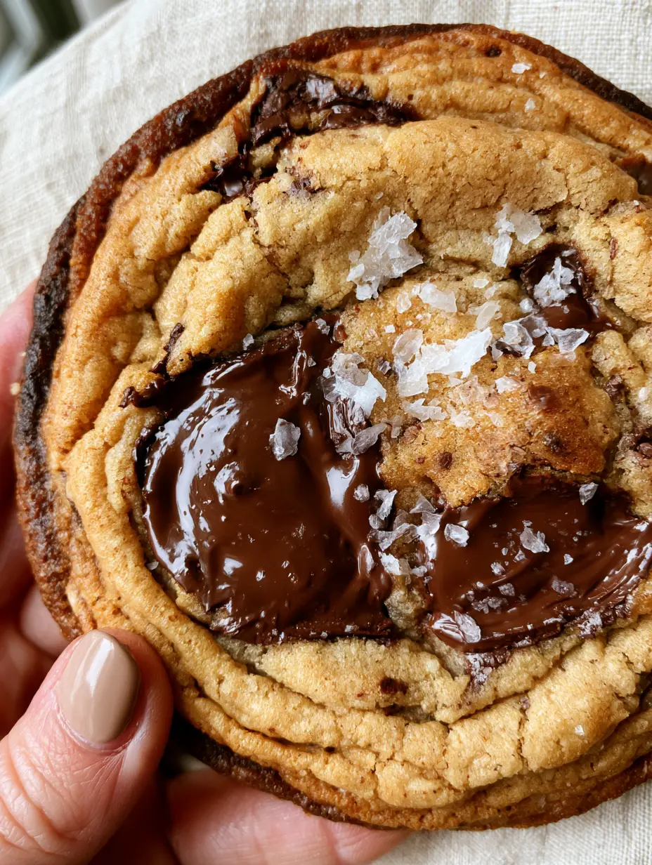 Rippled Chocolate Chip Cookies: The Ultimate Bakery-Style Pan-Banging Recipe 3 Extreme close-up of a Rippled Chocolate Chip Cookie showing deep concentric ripples and glossy molten chocolate pools.
