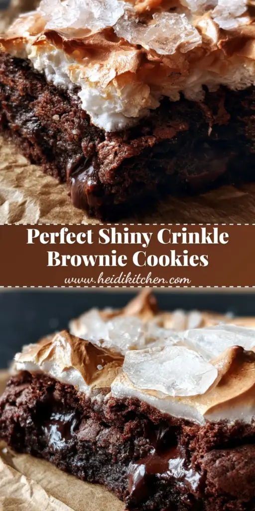 Salted Brownie Crinkle Cookies: The Ultimate Fudgy Masterpiece 3 A close-up vertical shot of Salted Brownie Crinkle Cookies stacked on brown parchment paper with flaky sea salt crystals on top.
