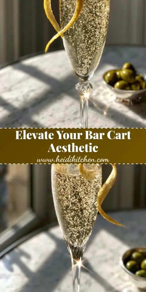 A professional French 75 cocktail poster showing a tall champagne flute with lemon spiral on a marble table.
