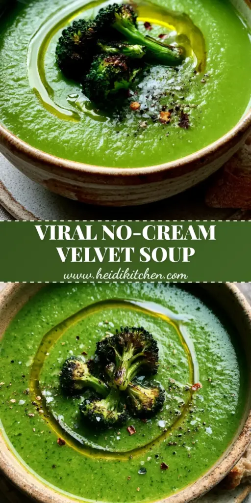 Broccoli Potato Soup: A Velvety Forest-Green Puree with Charred Florets 3 A rustic bowl of forest-green broccoli potato soup with charred florets and an olive oil swirl on a wooden table.
