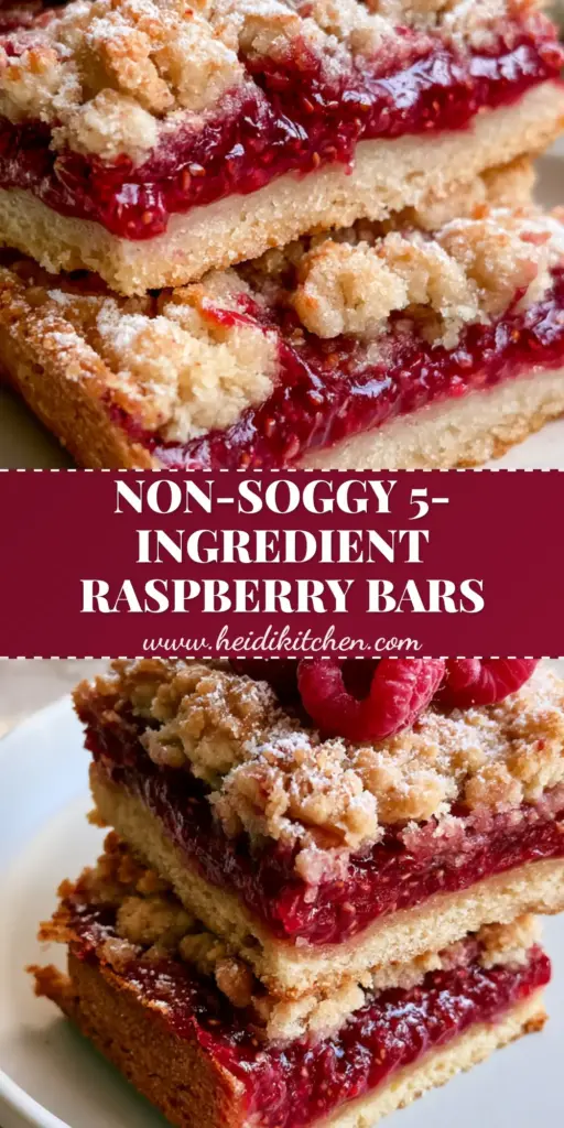 A close-up shot of a stacked raspberry shortbread bar showing the thick ruby-red jam and golden crumble. (raspberry shortbread bars)