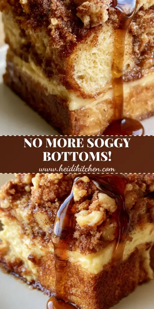A tall slice of Pioneer Woman French toast casserole with a thick maple syrup drip and powdered sugar dusting.