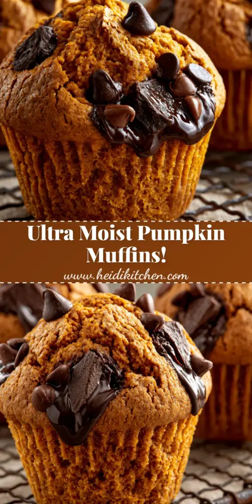 A tall stack of bakery-style pumpkin chocolate chip muffins with towering cracked domes and melted dark chocolate chunks on a wire rack. (pumpkin chocolate chip muffins)