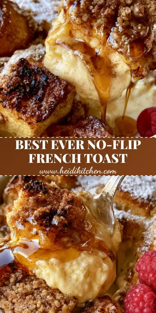 Overnight French Toast Casserole with Cinnamon Sugar Crumble 4 A steaming portion of Overnight French Toast Casserole with golden-brown peaks and maple syrup.