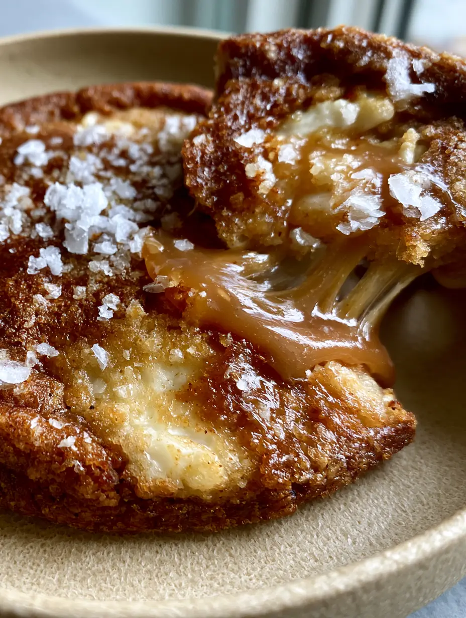 Salted Caramel White Chocolate Cookies with Brown Butter 4 Thick bakery-style brown butter cookies with white chocolate chunks and sea salt on a beige plate. (salted caramel white chocolate cookies)