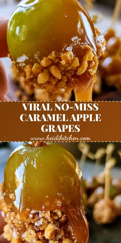 Caramel Apple Grapes: The Ultimate Sweet and Salty Gourmet Snack 4 A close-up of Caramel Apple Grapes dipped in amber caramel and crushed peanuts, served on bamboo skewers. (Caramel Apple Grapes)