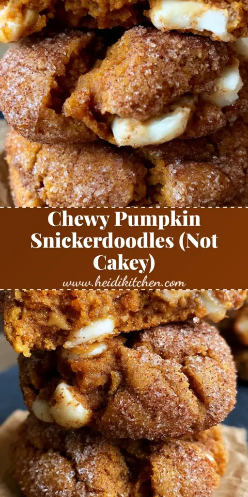 A stack of thick, warm White chocolate pumpkin snickerdoodles with a broken top cookie revealing a fudgy orange center and oozing white chocolate chips.