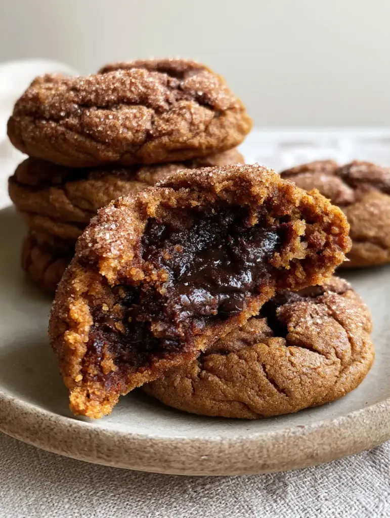 A top down view of pumpkin cookies showing caramelized wrinkled edges and sparkling cinnamon sugar.