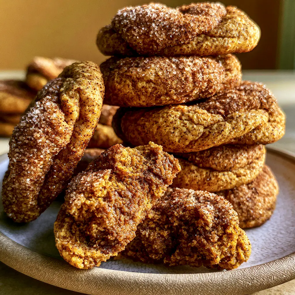 Brown Butter Pumpkin Snickerdoodle Cookies (Ultra-Chewy & Crinkly) 1 A broken Brown Butter Pumpkin Snickerdoodle Cookie revealing a moist, non-cakey interior texture.