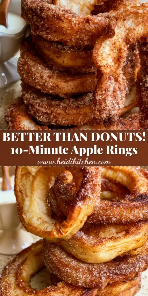 Air Fryer Cinnamon Apple Rings with Vanilla Bean Glaze 4 A close-up vertical shot of Air Fryer Cinnamon Apple Rings showing a thick, crunchy cinnamon sugar crust and caramelized golden-brown edges on a cream ceramic plate.