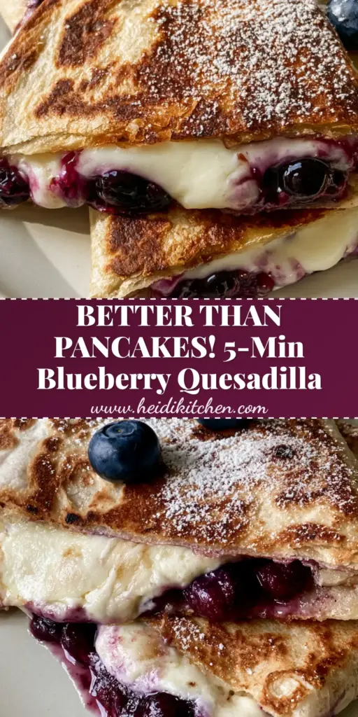 Blueberry Breakfast Quesadilla: A Gooey, Golden Morning Treat 4 A handheld smartphone photo of a golden Blueberry Breakfast Quesadilla sliced into triangles with oozing purple jammy berries and cream cheese.