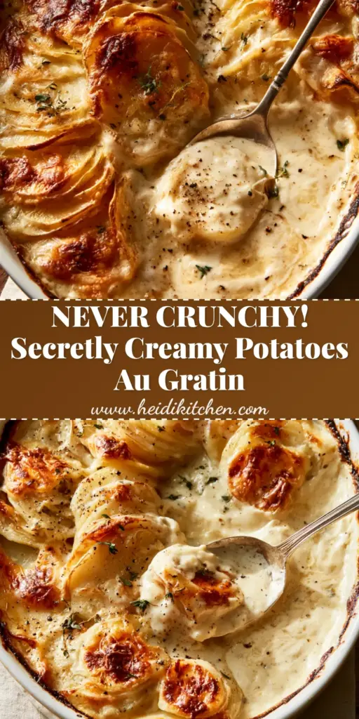Potatoes Au Gratin: The Ultimate Creamy Garlic & Gruyère Recipe 4 A close-up of potatoes au gratin in a white dish with a golden cheese crust and fresh thyme sprigs.
