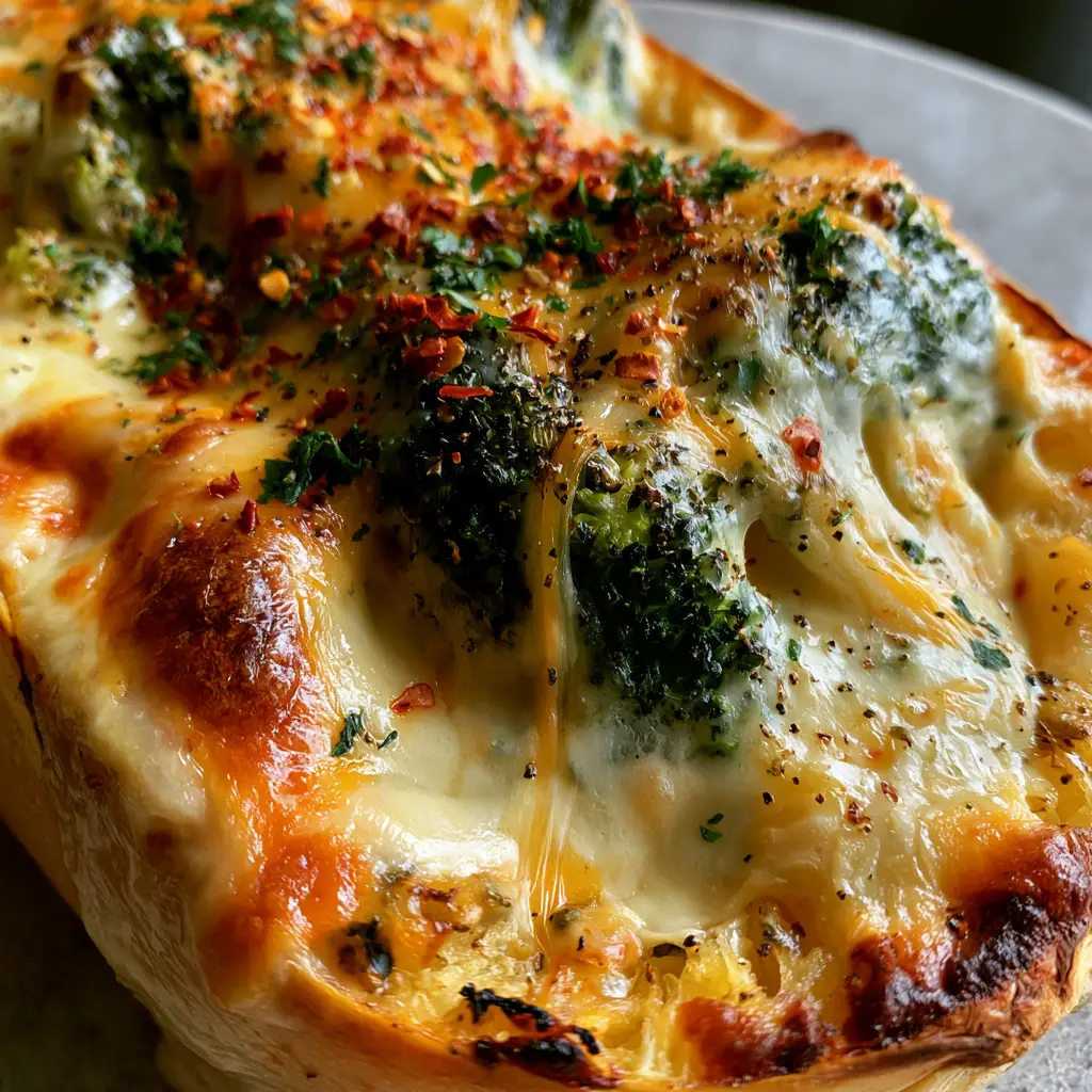 Broccoli Cheddar Stuffed Spaghetti Squash: The Ultimate Cheesy Comfort Food 1 Blistered browned cheese crust on top of a roasted broccoli cheddar stuffed spaghetti squash.