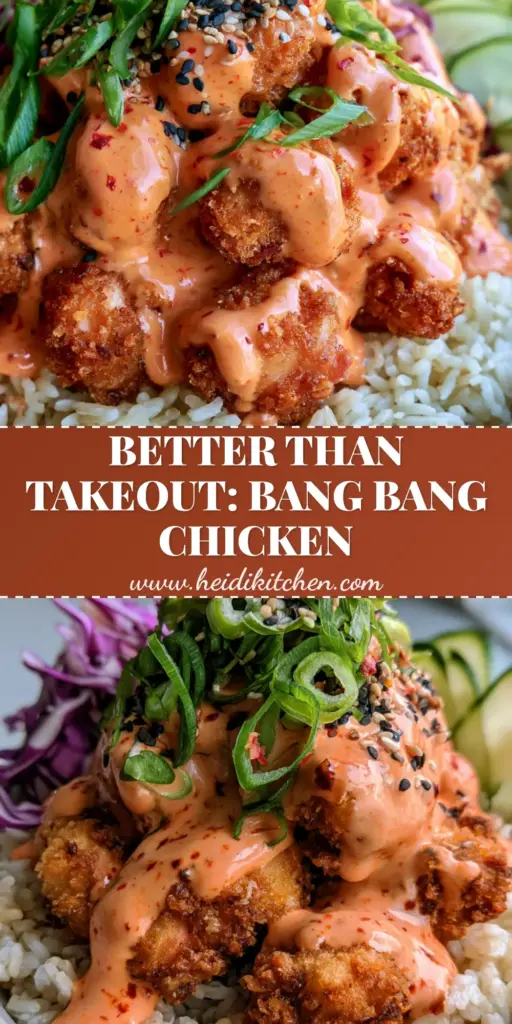 Bang Bang Chicken Bowl: The Ultimate Crispy, Creamy, and Glossy Dinner Recipe 4 A vertical handheld smartphone photo of a Bang Bang Chicken Bowl featuring extra-crispy panko chicken with glossy orange sauce over jasmine rice.